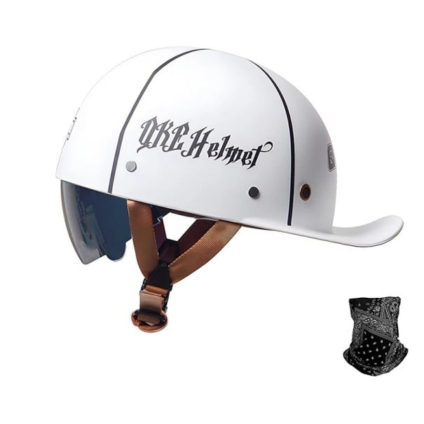 Retro motocyklová půlhelma s kšiltem Zasouvací vnitřní sluneční clona a šátek Velikost 2XL 63-64 cm Skořepina ABS 700 g Pro motorkáře bílá
