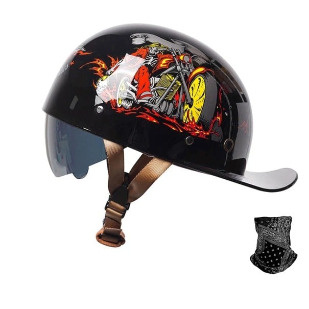 Retro motocyklová půlhelma s kšiltem Zasouvací vnitřní sluneční clona a šátek Velikost M 57-58 cm Skořepina ABS 700 g Pro motorkáře 4