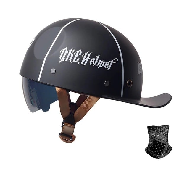 Retro motocyklová půlhelma s kšiltem Zasouvací vnitřní sluneční clona a šátek Velikost M 57-58 cm Skořepina ABS 700 g Pro motorkáře Matná černá