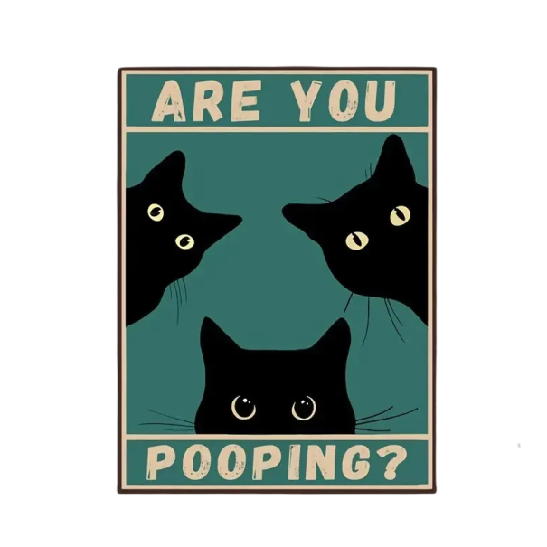 Retro plakat 30x40 cm Sjove sorte katte med indskriften "Laver du afføring?" Original dekoration til toilettet Badeværelsesbillede 1
