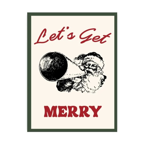 Retro plakát na zeď Santa Claus s nápisem 13 x 18 cm tisk na plátno vícebarevný měkký plakát vánoční dekorace bez rámu 1