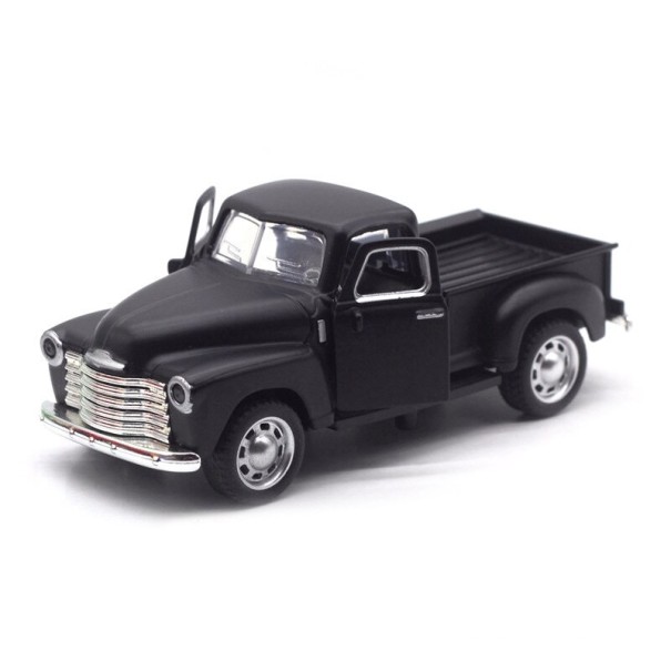 Retro toy car with a bed for children Metal model of a utility vehicle with a silver grille and bumpers Dimensions 12.5 x 5 x 3.5 cm black