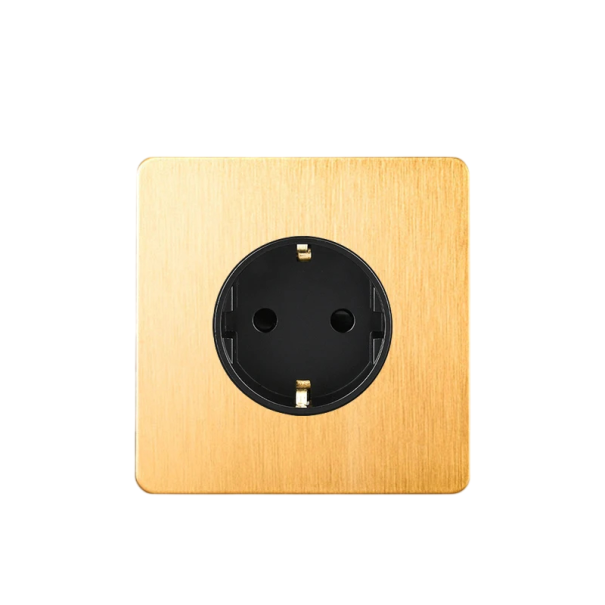 Retro wandcontactdoos EU Schuko met kinderveiligheid, 16 A, 86 × 86 mm, van geborsteld roestvrij staal, goud, inbouw voor appartementen en hotels 1