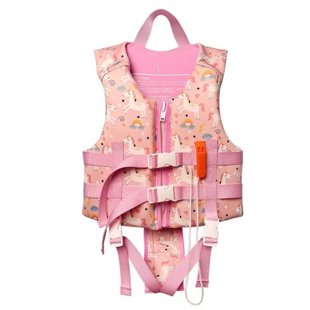 Rettungsweste für Mädchen in Rosa mit Einhörnern, Schwimmweste mit Reißverschluss, verstellbaren Riemen, Schrittgurt und Pfeife 3