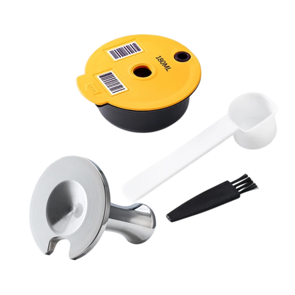 Reusable 180ml Ground Coffee Capsule for Tassimo with Tamper, Spoon and Brush Eco-Friendly Coffee Preparation at Home 1