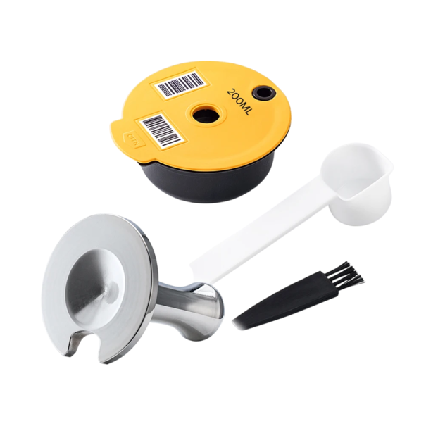 Reusable 200ml Capsule for Ground Coffee for Tassimo Coffee Machines with Tamper, Spoon and Brush for Eco-Friendly Home Espresso 1