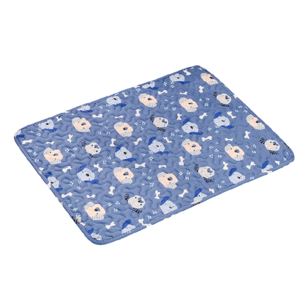 Reusable Dog Incontinence Pad 50 x 40 cm Blue Pad with Cartoon Dogs Absorbent Layer Waterproof and Non-Slip Bottom 1