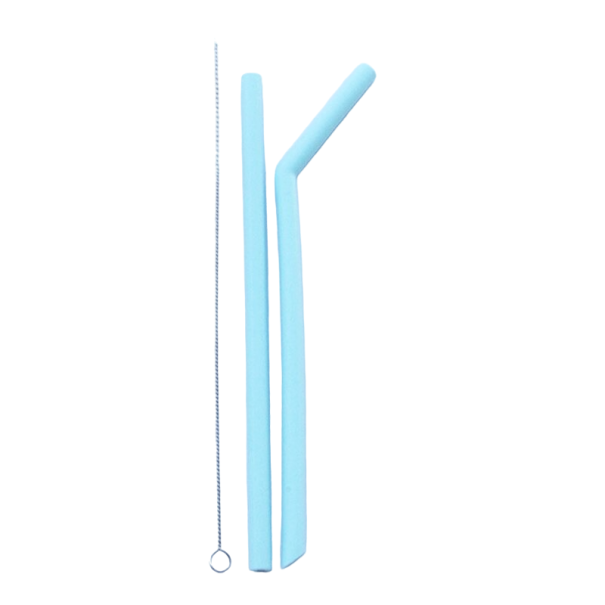 Reusable Straws with Cleaning Brush 2 pcs light blue