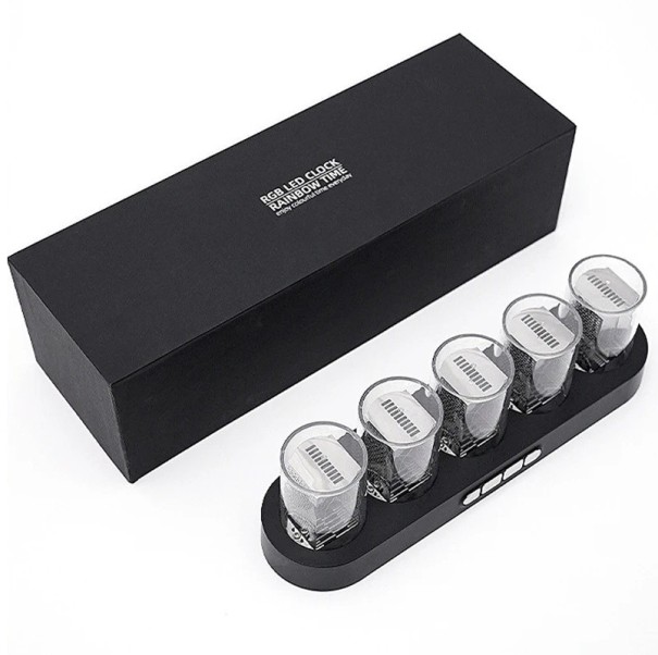 Réveil tubulaire avec lumières colorées 268 x 69 x 79 mm, alimentation USB, y compris le manuel et le câble d'alimentation noir