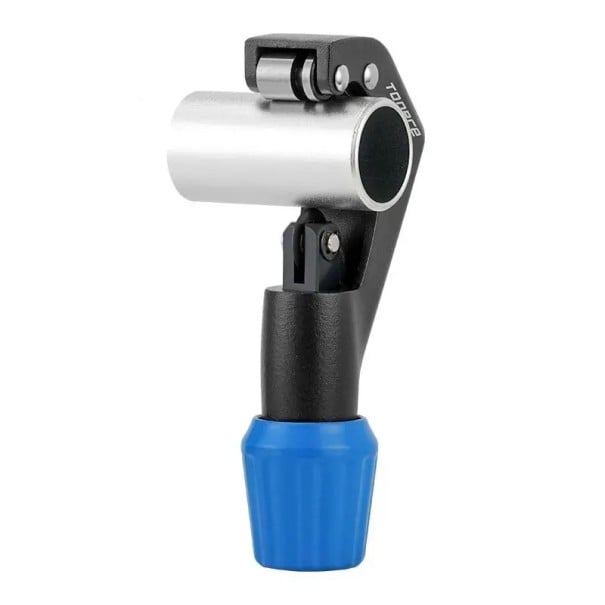 Řezák trubek pro rozsah 4 až 30 mm s řezným kolečkem a stavitelným přítlakem černý s modrým knoflíkem na zkracování sedlovek a vidlic 1