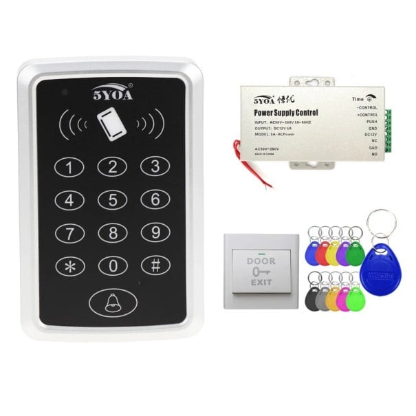 RFID prístupová klávesnica sada s napájaním a tlačidlom 1000 používateľov čierno biela jednotka pre kontrolu vstupu