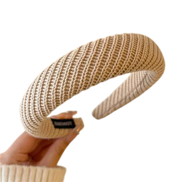 Ribbad stickad hårband med vertikalt mönster Universell storlek Mjuk vinterhårband Elegant håraccessoar beige
