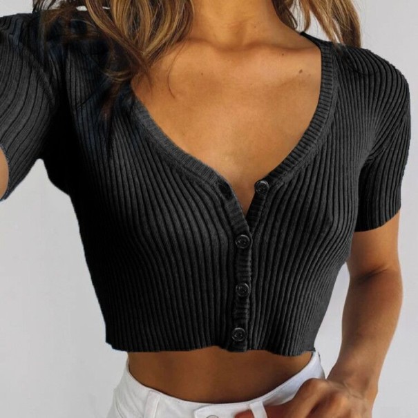 Ribbet crop top til kvinder A1357 sort M