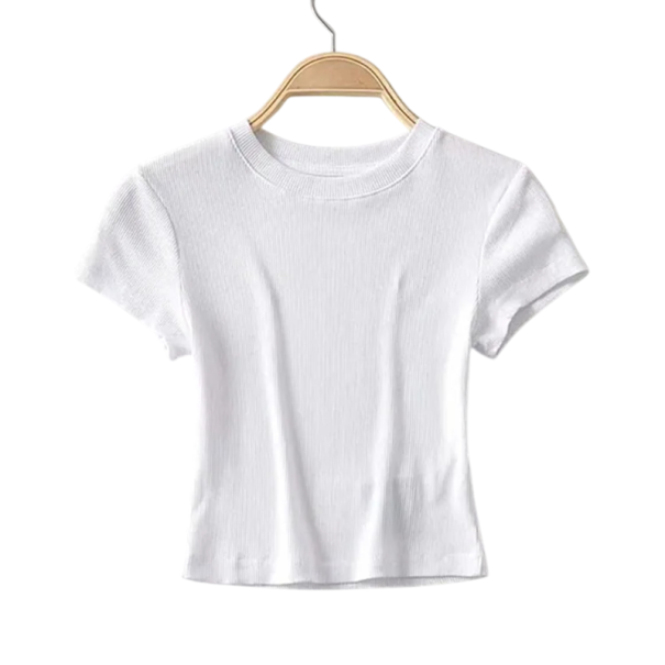 Ribbet kortærmet crop top til damer Elastisk top med rund hals Moderne slim fit Moderigtig ensfarvet t-shirt hvid S