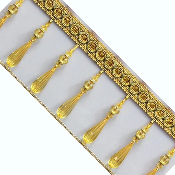 Ribbon with Crystal Beaded Fringes 11 cm x 1 m Polyester Decorative Tape with Beads for Decorating Dresses, Clothing and Accessories yellow