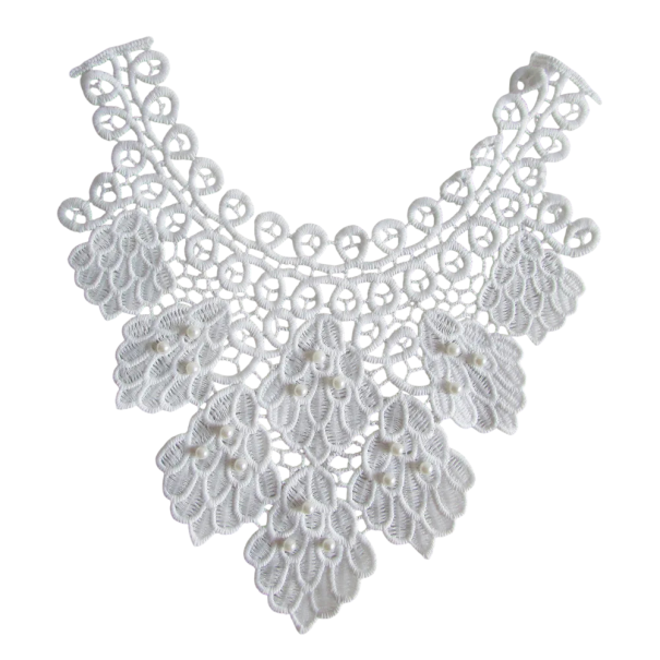 Ricamo in pizzo perlato bianco con imitazione di perle 24 x 26 cm Applicazione decorativa in fibra di latte per decorare abiti, accessori da sposa 1