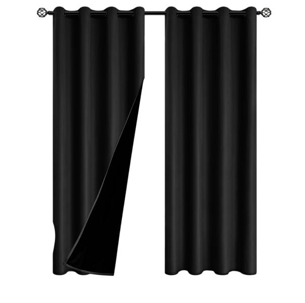Rideau occultant pour chambre à coucher et salon Rideaux opaques isolant la chaleur Rideaux occultants avec œillets Rideaux empêchant la lumière et le bruit 132 x 213 cm noir