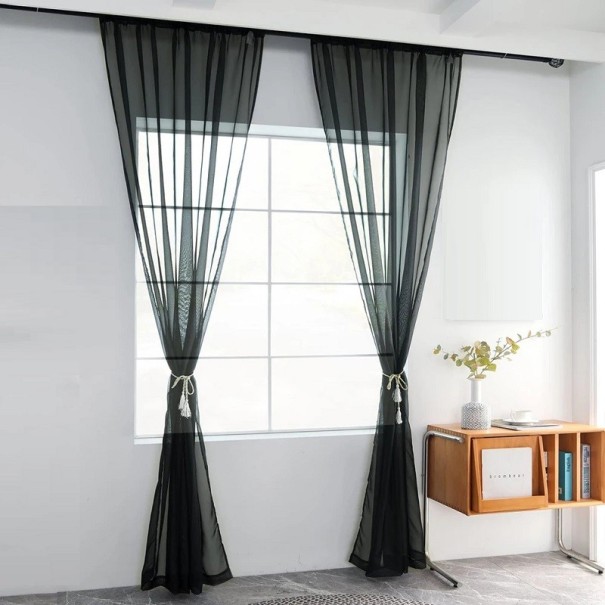 Rideaux transparents avec fixation par anneaux Rideaux aérés pour la chambre ou le salon Rideau transparent élégant en tulle avec œillet Rideaux en tulle luxueux 132 x 160 cm noir