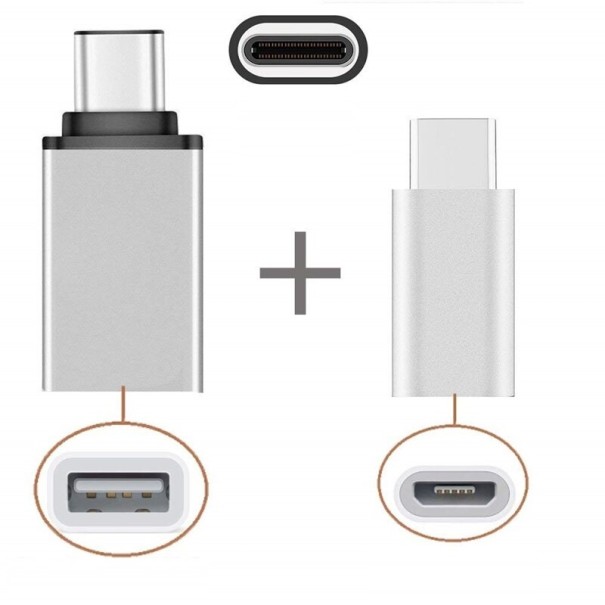 Riduttore USB-C a Micro USB / USB 3.0 2 pz argento