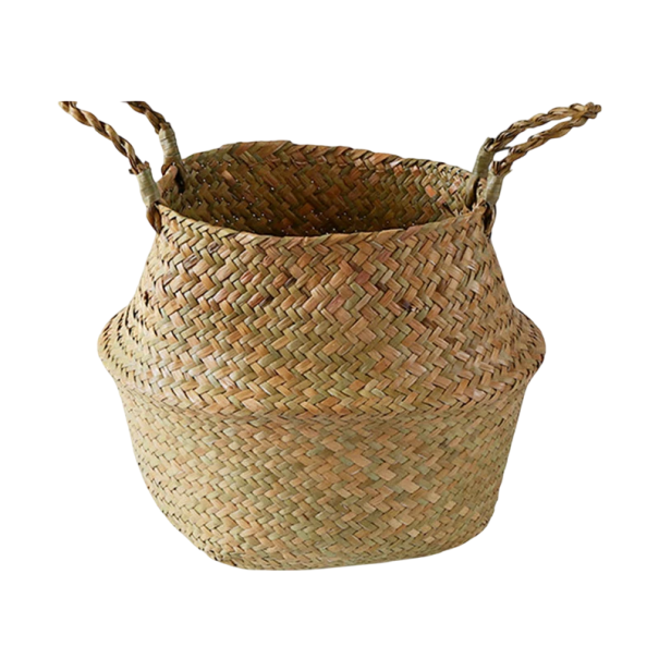 Rieten mand van zeegras 22 x 23 x 27 cm Natuurlijke mand met handvatten Hangmand aan de muur Opbergmand voor kleine spullen Handgevlochten mand 1