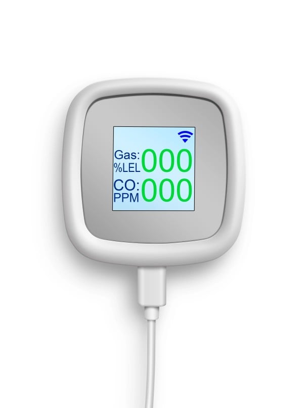 Rilevatore di fumi e gas infiammabili CO WiFi Allarme Display LCD App Tuya Alimentazione USB-C 65×65×30mm 1