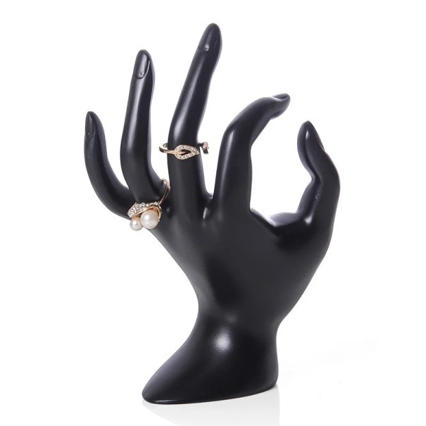 Ringständer Hand für Schmuck 18 × 11,5 × 8 cm Kunststoffständer für Ringe dekorative Figurine Hand Schmuckorganizer schwarz