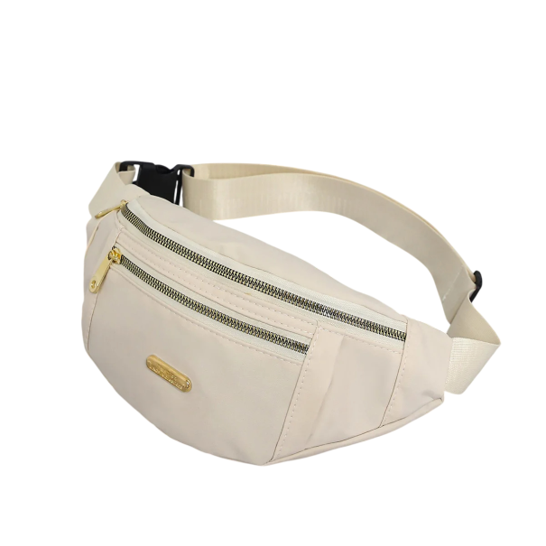 Riñonera de nailon efecto arcoíris de 31 cm - bolsillo interior con cremallera, bolsillo trasero, correa ajustable Beige