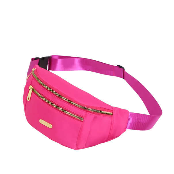 Riñonera de nailon efecto arcoíris de 31 cm - bolsillo interior con cremallera, bolsillo trasero, correa ajustable rosa oscuro