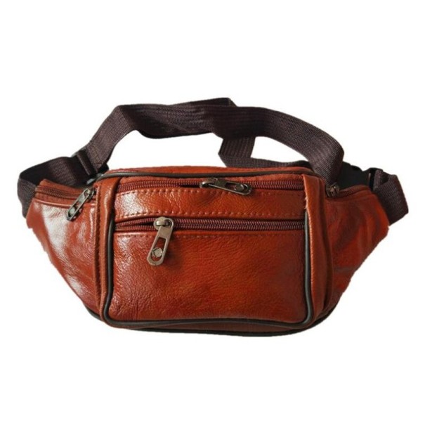 Riñonera de piel para hombre T735 marrón