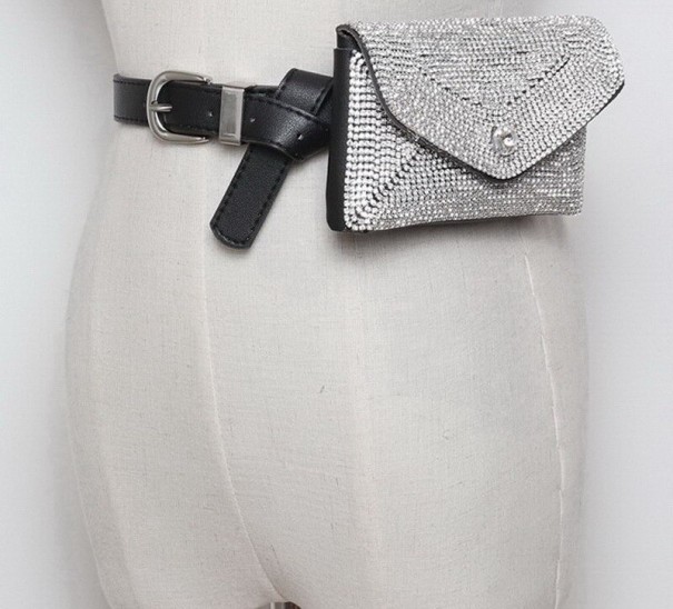 Riñonera de piel para mujer J162 plateado