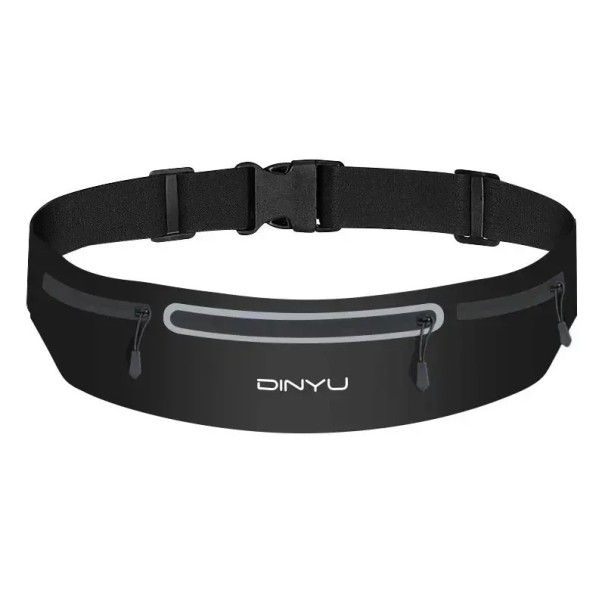 Riñonera deportiva para correr con dos bolsillos, orificio para auriculares, cremalleras para teléfono móvil, para correr, senderismo, ciclismo, ligera y cómoda de llevar. negro