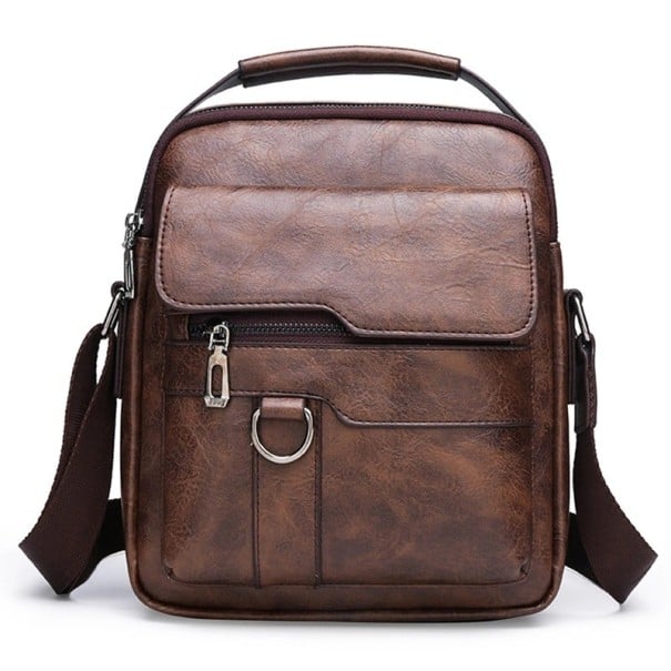 Riñonera impermeable de piel sintética para hombre, 26 x 22 x 6 cm, gran capacidad, con correa ajustable para correr, viajar, senderismo marrón oscuro