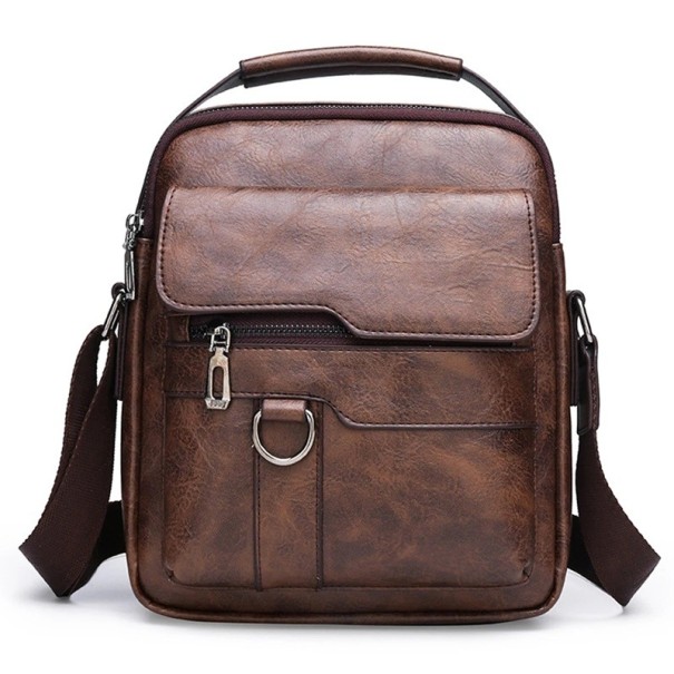 Riñonera impermeable de piel sintética para hombre, 26 x 22 x 6 cm, gran capacidad, con correa ajustable para correr, viajar, senderismo y actividades al aire libre. marrón oscuro