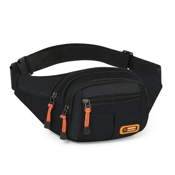 Riñonera unisex 35 x 15 x 5 cm Bolsa impermeable para móvil y documentos Riñonera deportiva multibolsillos Correa resistente Bolsillo con cremallera para hombre y mujer negro