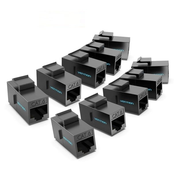 RJ45 CAT 6 koppeling voor het verbinden van twee netwerkkabels Twee RJ45-aansluitingen Voor kabels van 22 tot 26 AWG Zwart ABS- en PC-kunststof 10 st.