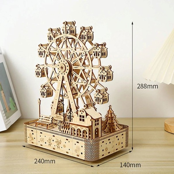 Roata rusească din lemn 24 × 14 × 28,8 cm puzzle 3D model mecanic Set de construcție cu părți mobile Decorațiune creativă și cadou pentru adulți 1