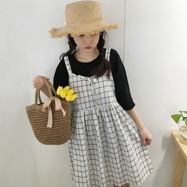 Robe à carreaux à bretelles blanc