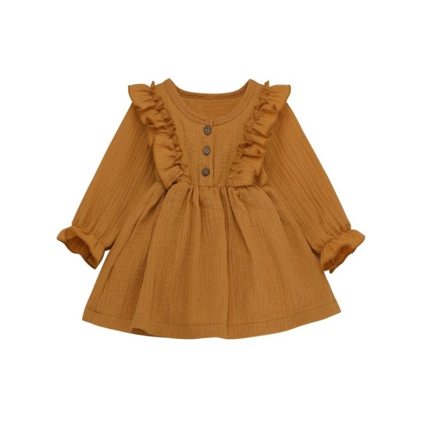 Robe à manches longues pour filles N94 jaune foncé 2
