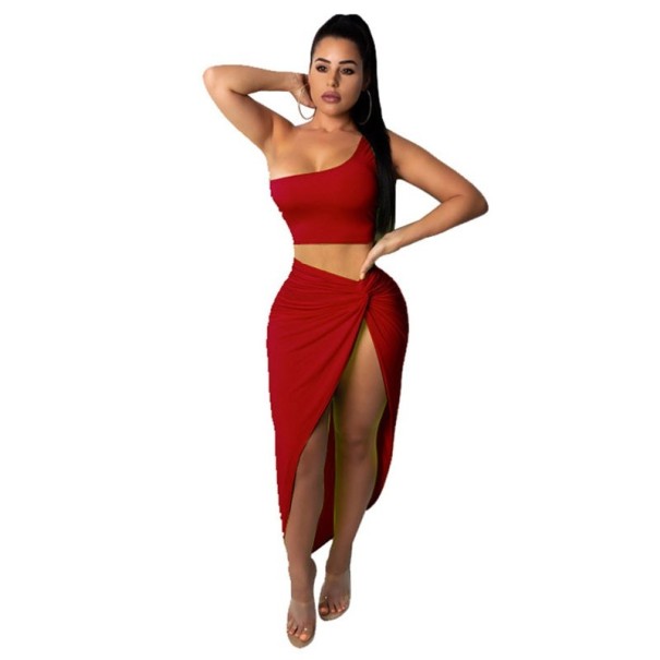 Robe asymétrique à deux pièces rouge S