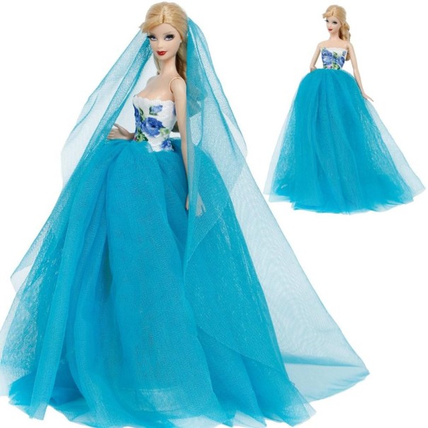 Robe avec traîne pour poupée bleu