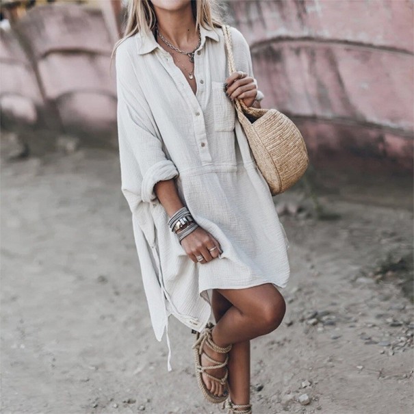 Robe chemise femme P765 blanc S