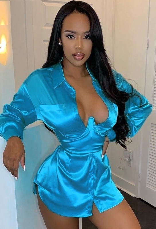Robe chemise mini brillante bleu M