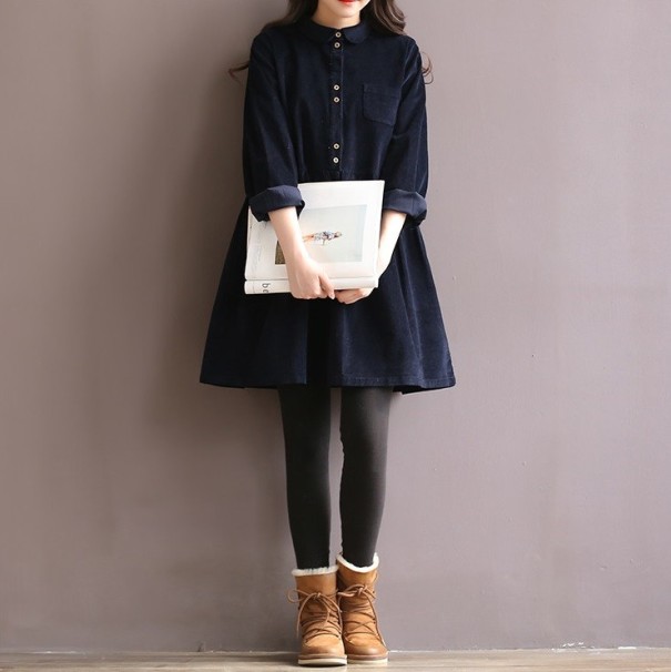 Robe d'automne bleu foncé XL
