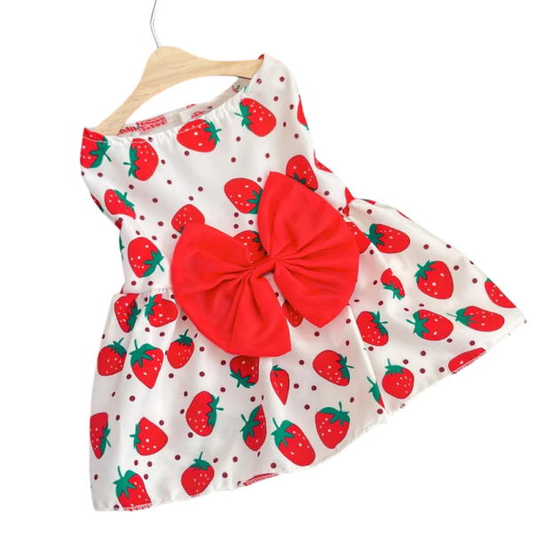 Robe d'été pour chiens M 32 x 32 cm Robe mignonne avec motif de fraises Noeud rouge Vêtement stylé et respirant pour petits chiens Vêtements d'été 1