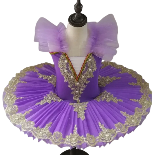 Robe de ballet tutu pour filles avec broderie en dentelle et perles, robe de danse en polyester pour spectacles et représentations de danse violet 6