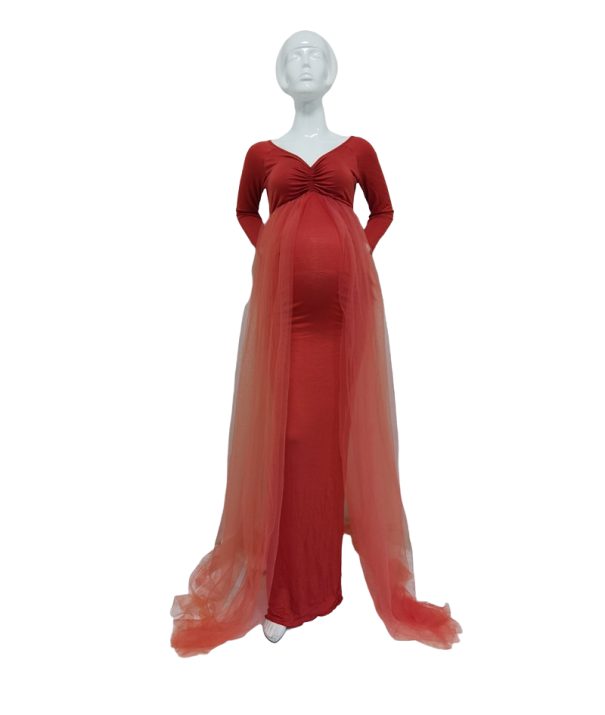 Robe de grossesse pour séance photo N925 rouge foncé XL