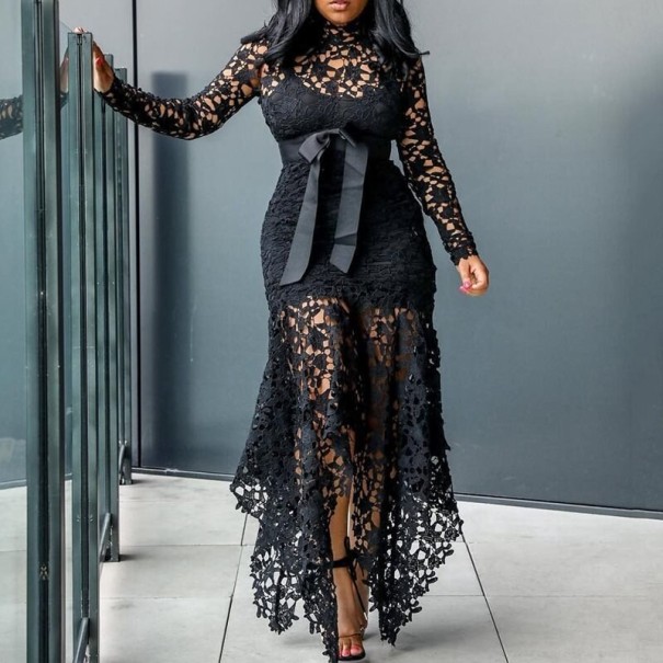 Robe en dentelle longue noir 3XL