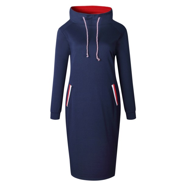 Robe en sweat avec col montant bleu foncé XL