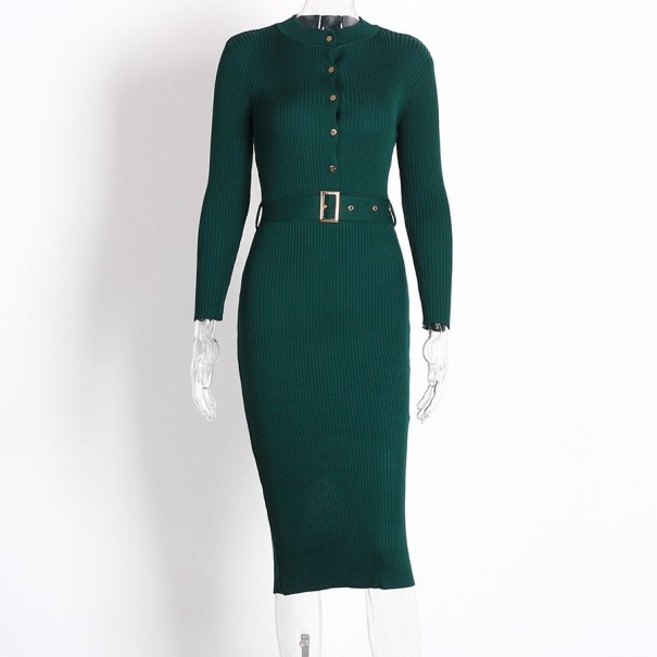 Robe en tricot à manches longues pour femmes vert foncé S