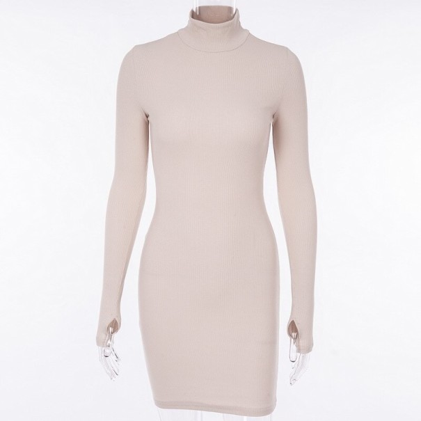 Robe en tricot avec col montant abricot XS